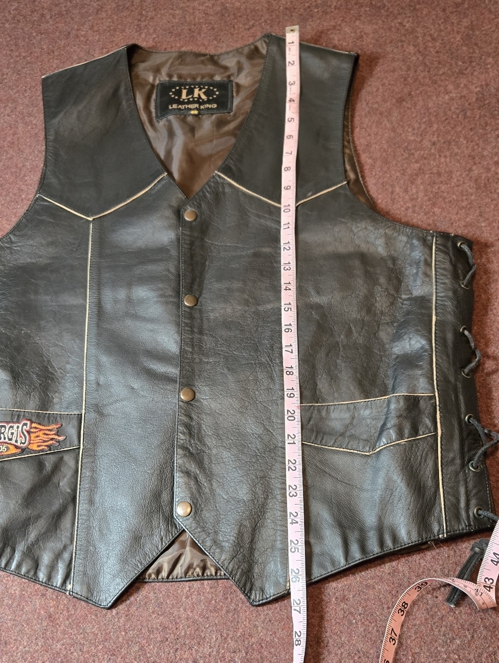 2005 Sturgis Leather King Collab Leather Vest Brown Size 48 Motorcyle Ride - Picture 8 of 10